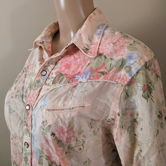 Vintage Lauren Ralph Lauren pink floral pearl snaps shirt, women's large - Picture 5 of 11